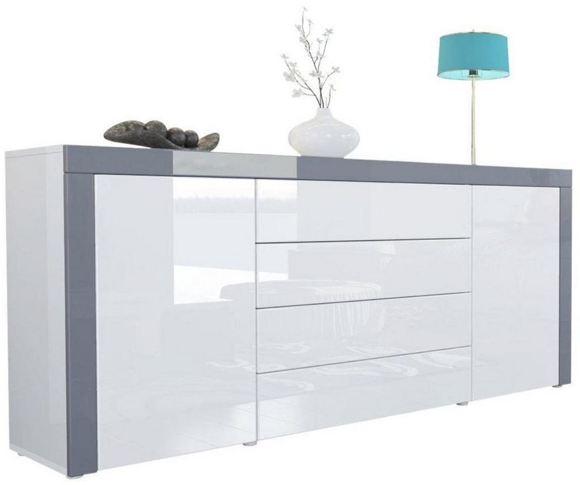 Sideboard Kommode La Paz, Korpus in Weiß Hochglanz / Front in Weiß Hochglanz mit Rahmen in Grau Hochglanz Bild 1