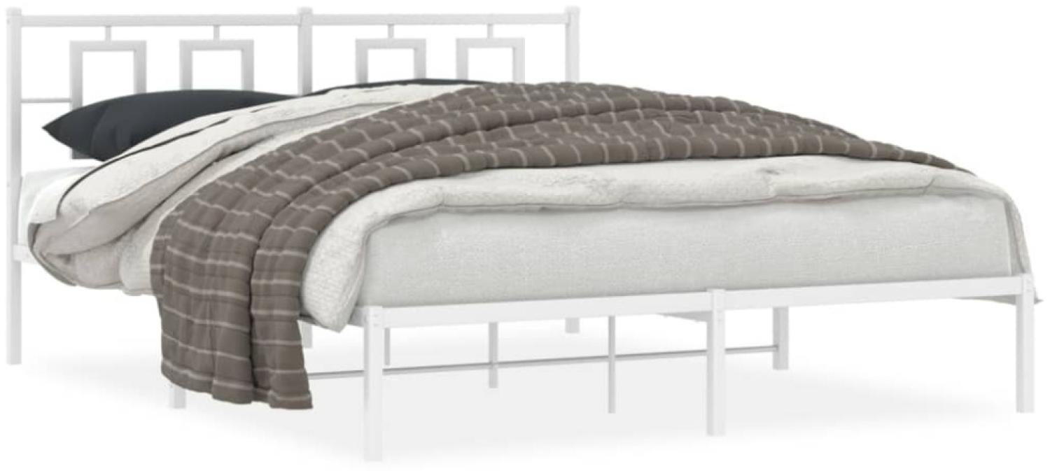 vidaXL Bettgestell mit Kopfteil Metall Weiß 160x200 cm 374293 Bild 1