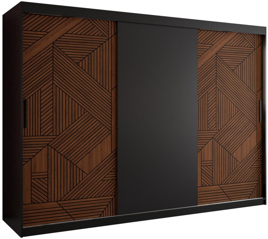 Kleiderschrank Monkis I 250 cm (Farbe: Schwarz Matt / Dunkel Nuss, mit Schubladen ) Bild 1