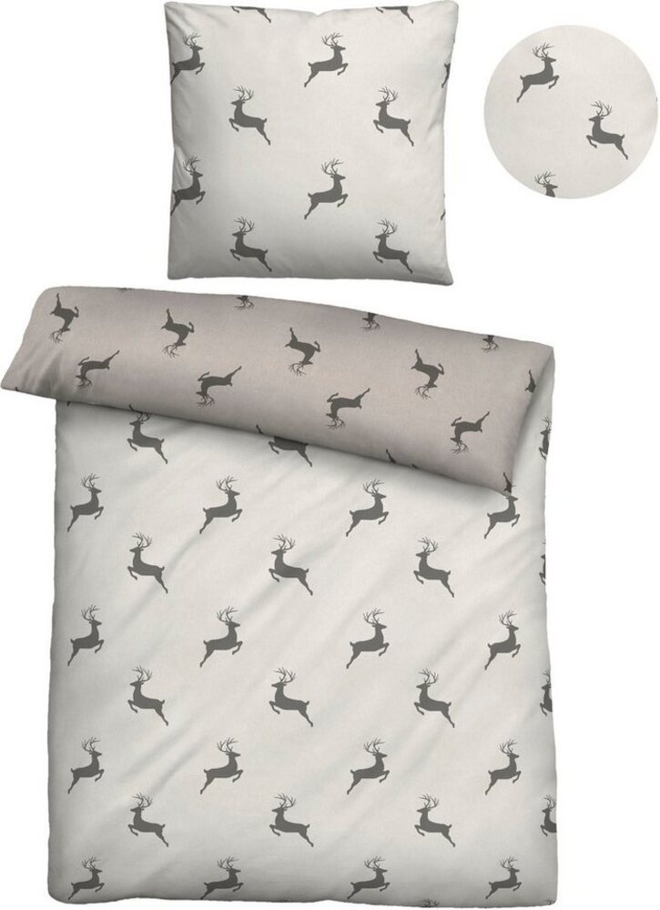 biberna 0840508 Melange-Flanell Bettwäsche HIRSCH KLEIN, kitt, 1x 135x200 cm + 1x 80x80 cm Bild 1