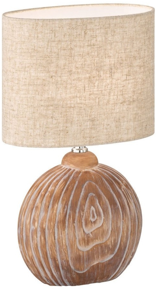 FISCHER & HONSEL LED Nachttischlampe, LED wechselbar, Warmweiß, Lampen-Fuß Keramik Holz-Optik, Lampenschirm Leinen oval, 39cm klein Bild 1