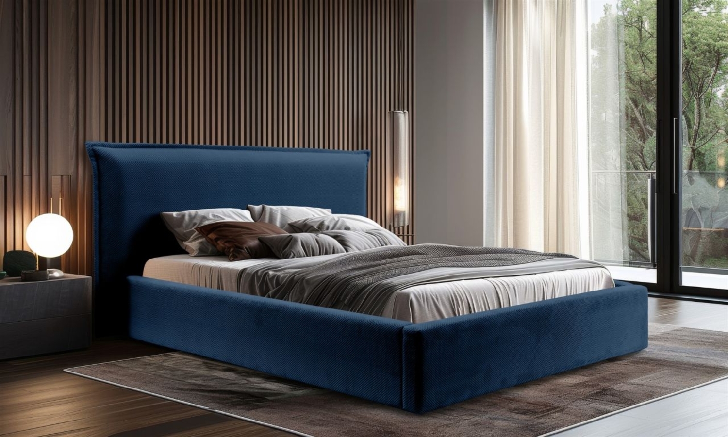 Polsterbett Doppelbett Bett AMADA 160x200cm in Stoff Pop Blau Bild 1