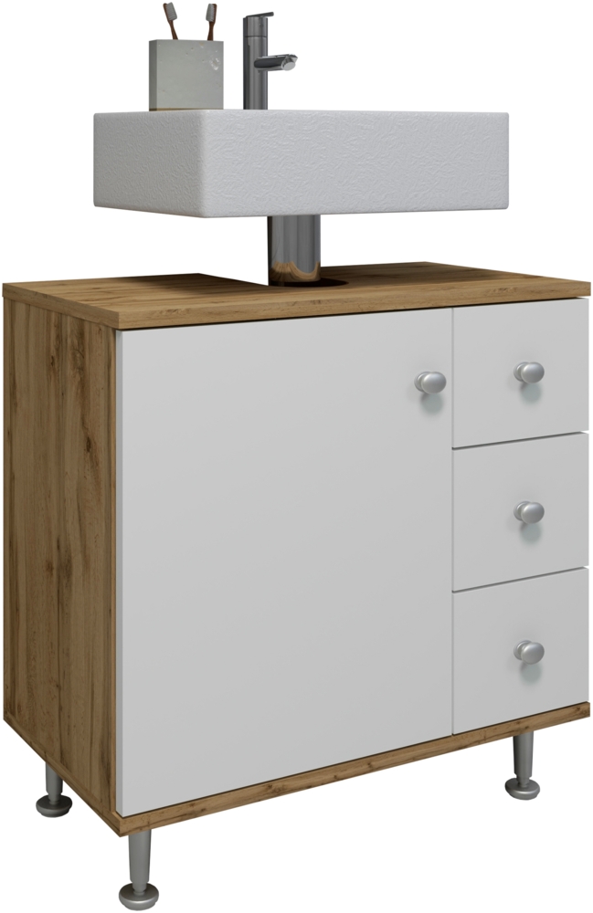 VCM Badmöbel Waschbeckenunterschrank Nilosi 918567 Honig-Eiche / Weiß H. 61 x B. 60 x T. 33 cm Bild 1