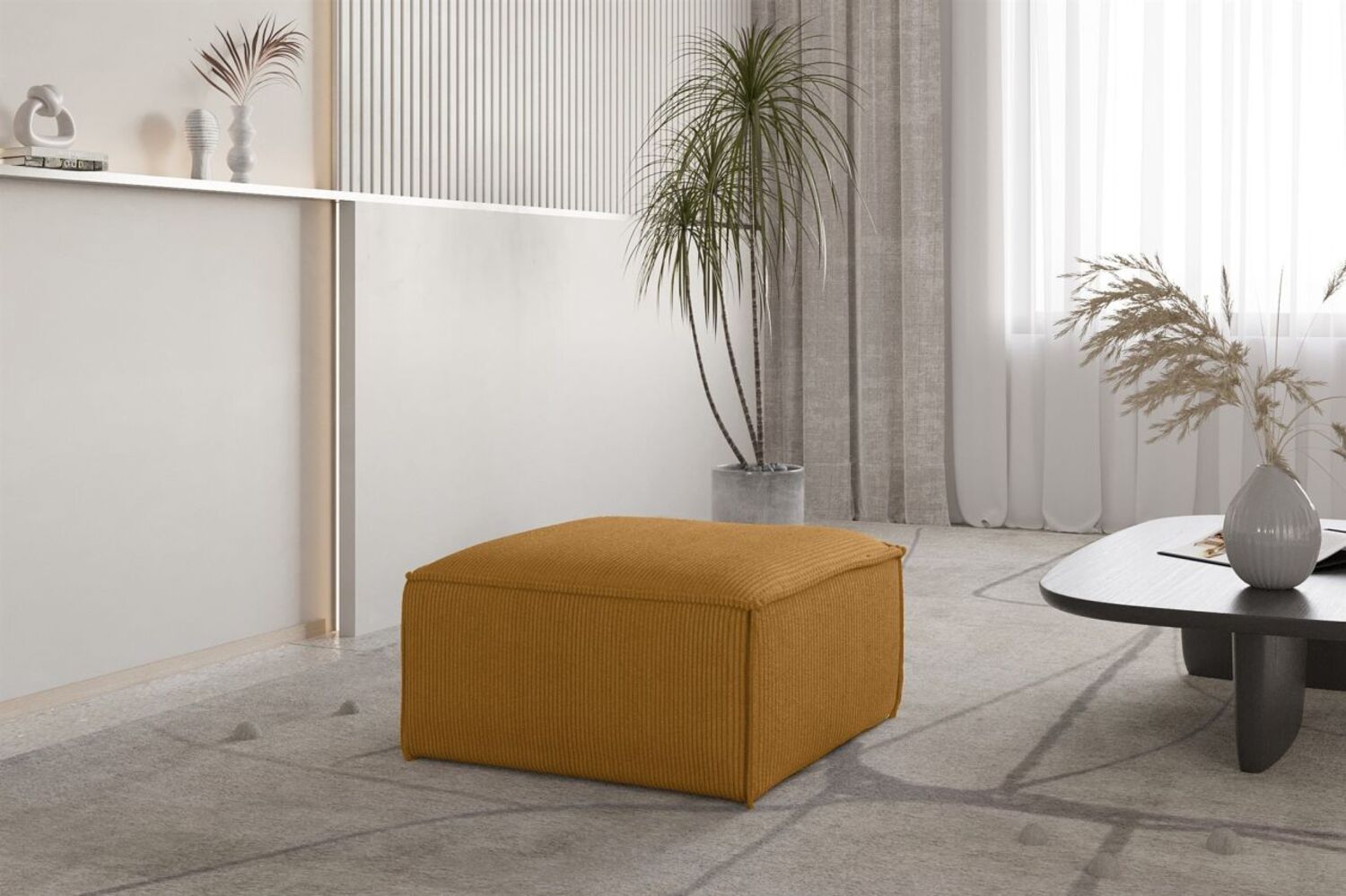 Polsterhocker Designerhocker CELES PREMIUM 65x65 cm in Stoff Scala Senfgelb Bild 1