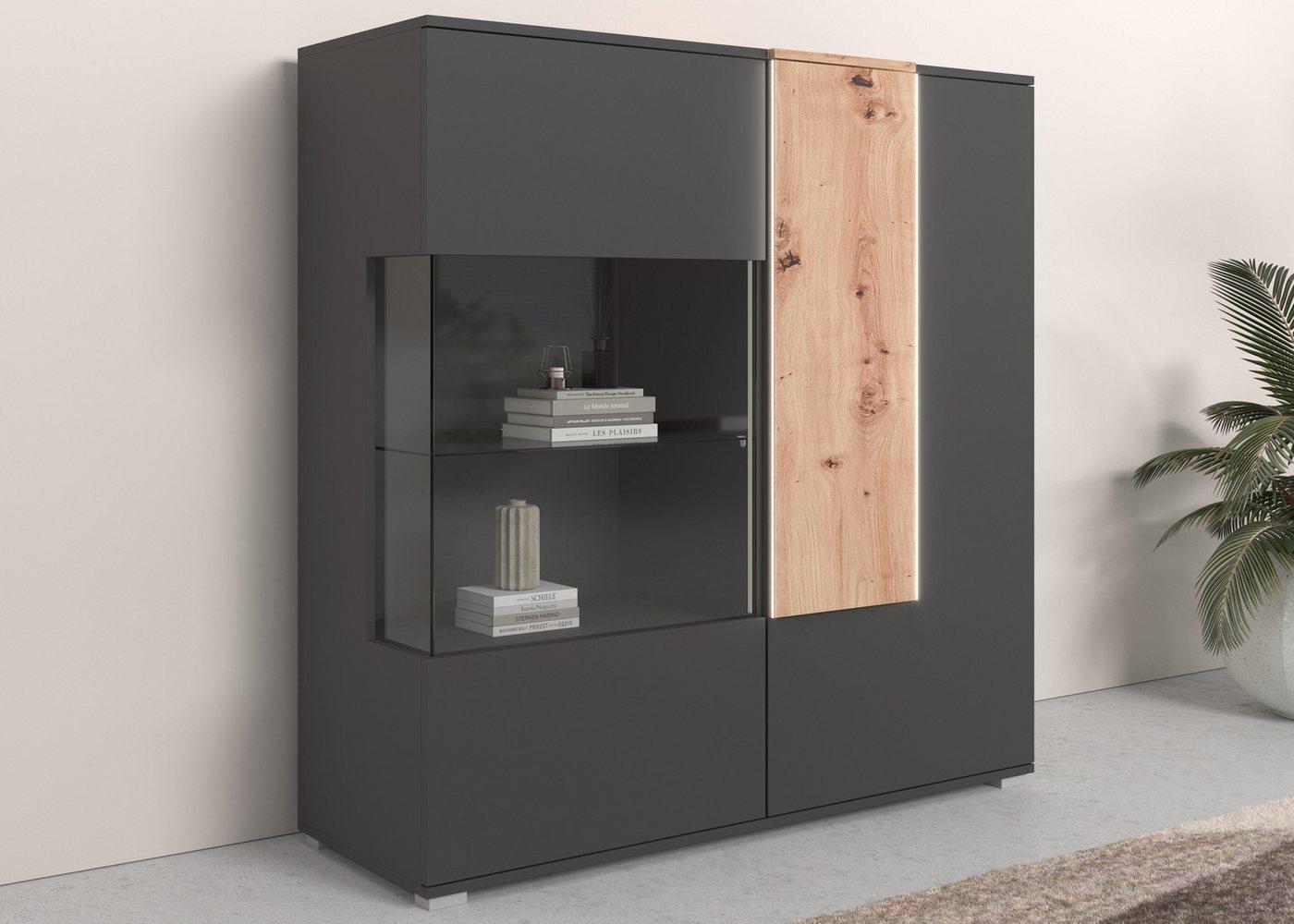 COTTA Highboard Montana, Vitrine, Breite 120 cm, inkl. LED-Beleuchtung und Push-To-Open Bild 1