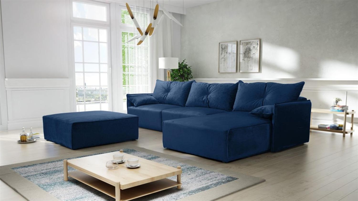 Ecksofa mit Schlaffunktion HUNTER in Royal Blau Ottomane Rechts inkl. Hocker Bild 1