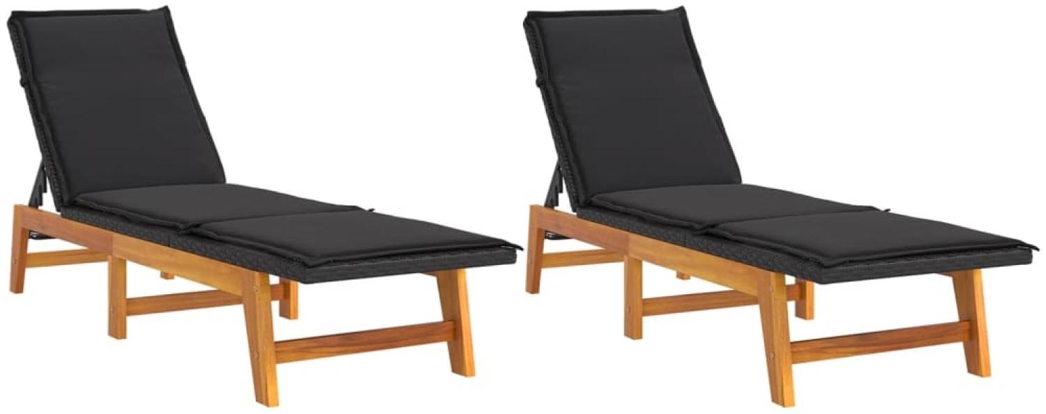 vidaXL Sonnenliegen mit Auflagen 2 Stk. Poly Rattan Massivholz Akazie 319725 Bild 1