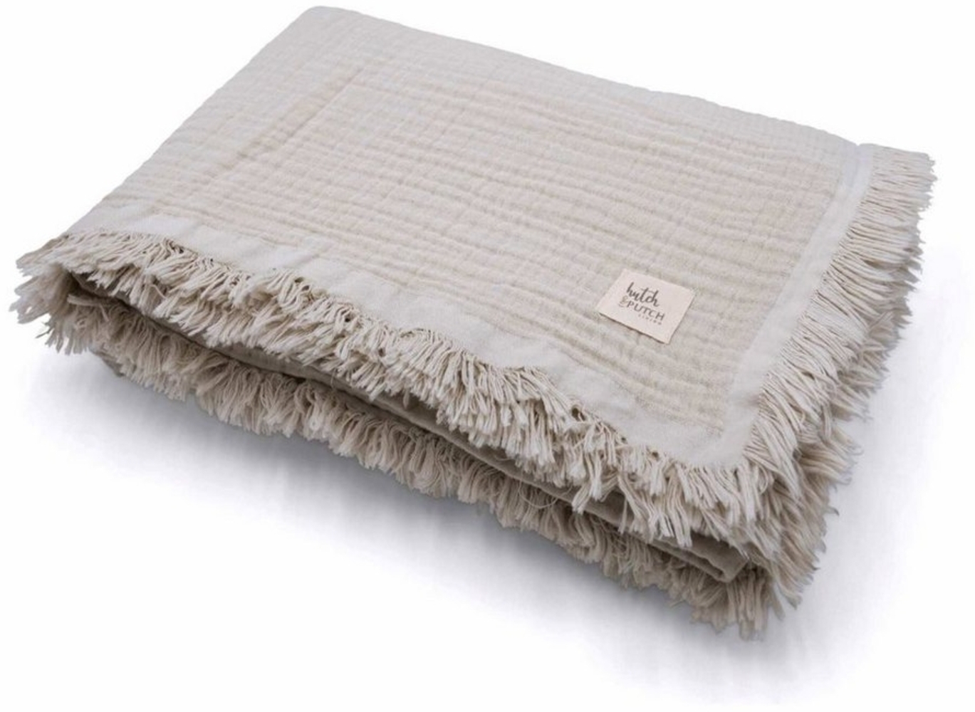 Plaid Musselin Sofadecke - Tagesdecke - 100% Bio-Baumwolle - 135x200 cm, hutch&putch, Decke aus 4-Lagen Musselin - mit Fransen - als Überwurf Bild 1