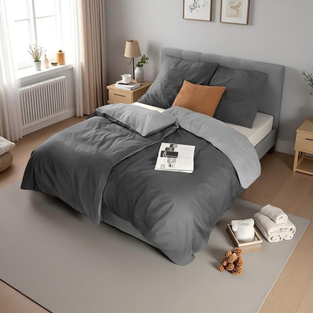 i@home Bettwäsche Wendebettwäsche aus 100% Baumwolle, 135x200 oder 155x220 cm, Baumwolle, 4 teilig, zu jeder Jahreszeit, pflegeleicht und formstabil, Grau Bild 1