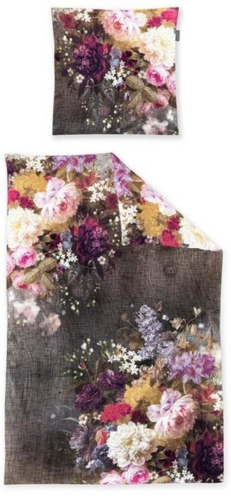 Irisette Zobel Flausch Cotton Bettwäsche 135x200 Rosen Blumen grau rosa 8551-90 Bild 1