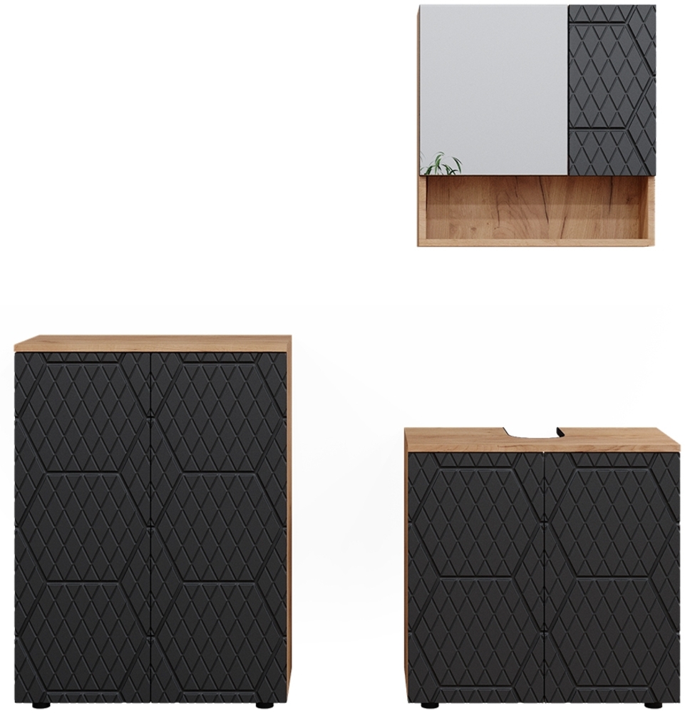 Vicco Badmöbel-Set Anthrazit gestreift 3 Teile, mit Unterschrank 60 cm, Irma Bild 1
