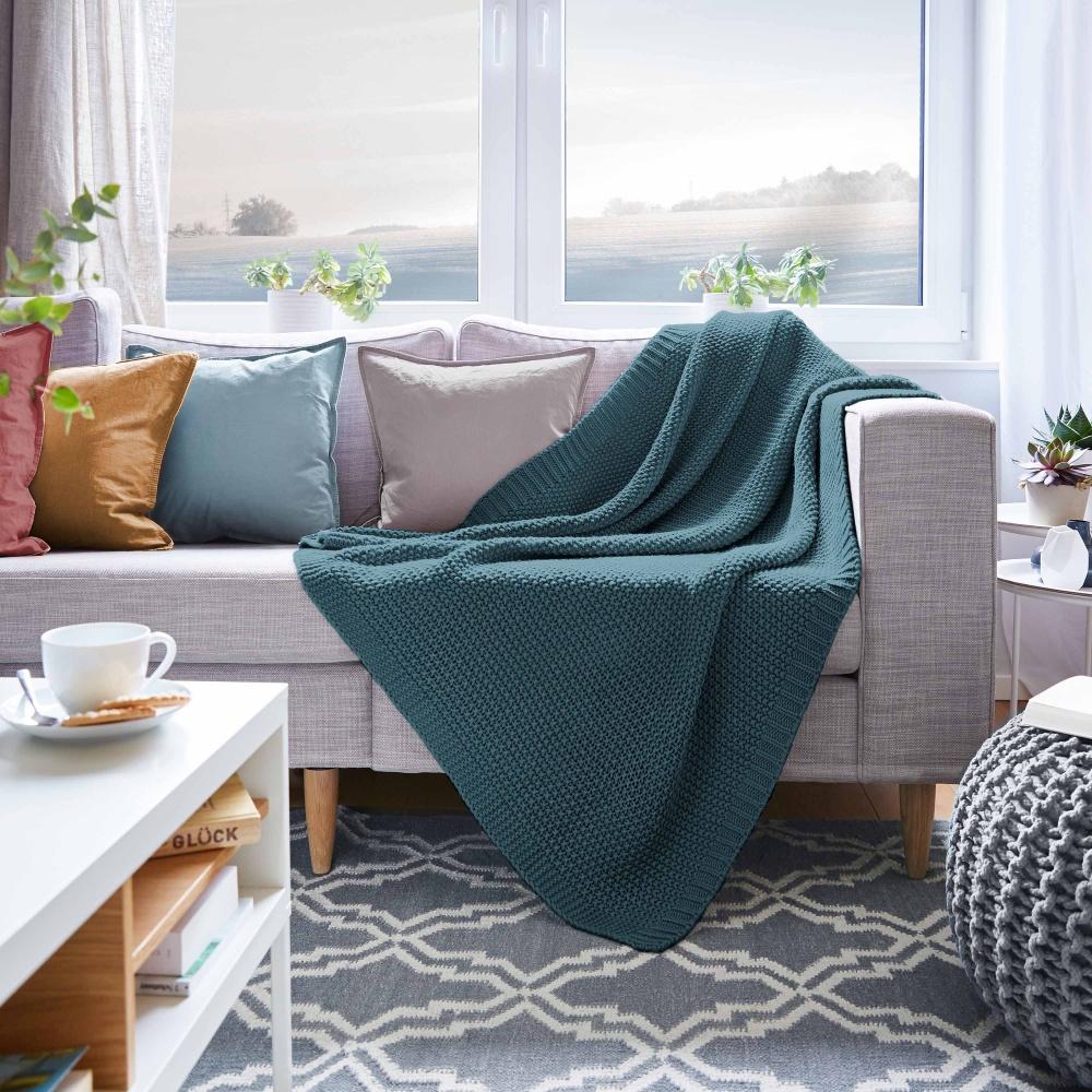 Traumhaft gut schlafen Strickdecke, Kuscheldecke verschiedene Farben, 100% Polyester, Farbe: Petrol Bild 1