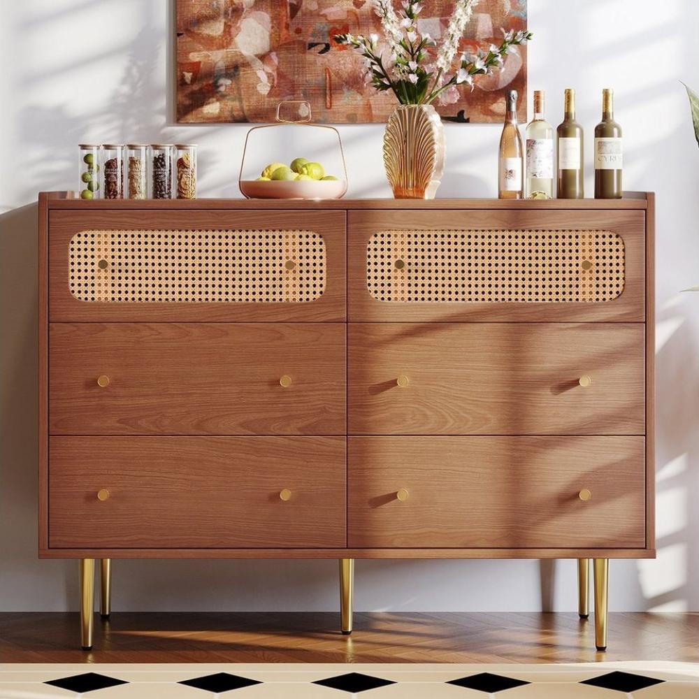 Merax Kommode Rattan geflecht,Highboard, Sideboard mit Schubladen, Schubkastenkommode Bild 1