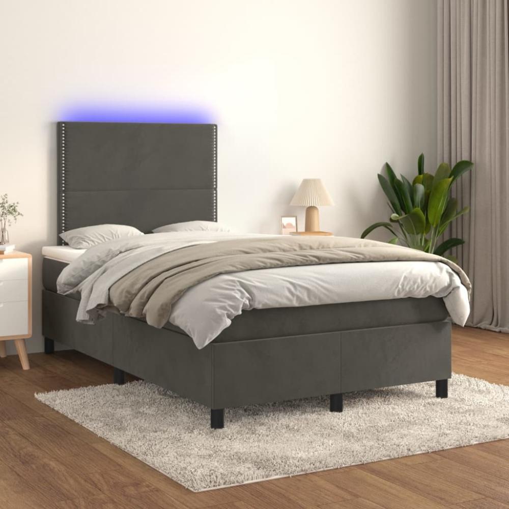 Boxspringbett mit Matratze & LED Samt Dunkelgrau 120 x 200 cm, Härtegrad: H2 [3136054] Bild 1