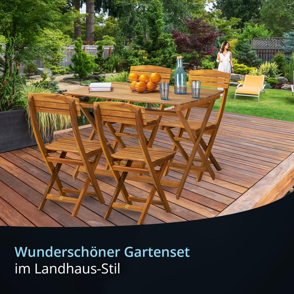 KHG Gartenset Set 2 Stühle & 1 Tisch aus Holz, klappbar, wetterfest, für Balkon & Garten, 120 kg belastbar, dunkelbraun Bild 1