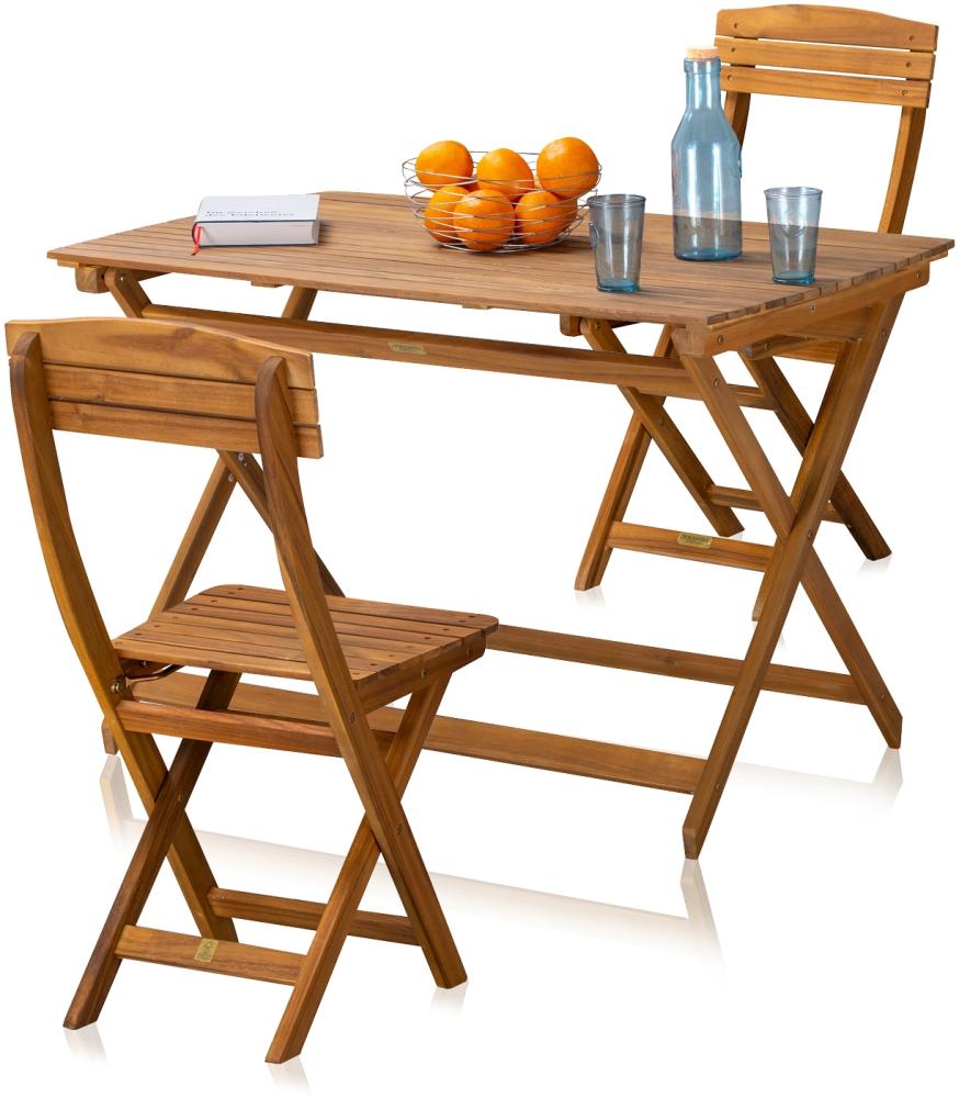 KHG Gartenset Set 2 Stühle & 1 Tisch aus Holz, klappbar, wetterfest, für Balkon & Garten, 120 kg belastbar, dunkelbraun Bild 1