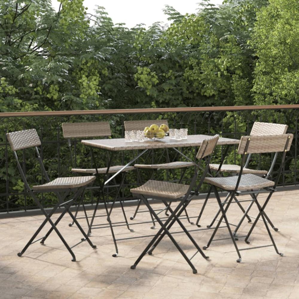 vidaXL Bistrostühle 6 Stk. Klappbar Grau Poly Rattan und Stahl 3152119 Bild 1