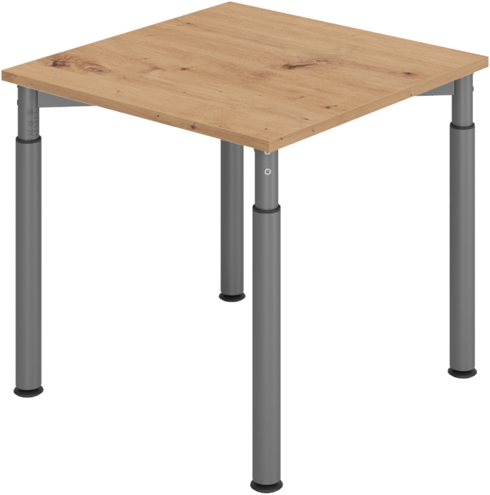 bümö höhenverstellbarer Schreibtisch 80x80 cm in Asteiche, Gestell graphit - PC Tisch höhenverstellbar & klein, höhenverstellbarer Tisch Büro, kleiner Computertisch verstellbar, Y-Serie, YS-08-R-G Bild 1