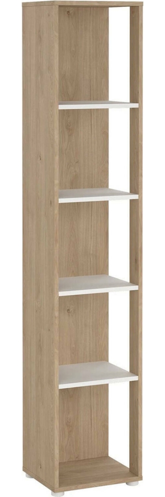 Dmora Bücherregal Baaz, Büroregal, Mobiler Buchhalter, Bücherbrett, 41x34 h205 cm, Eiche und Weiß Bild 1