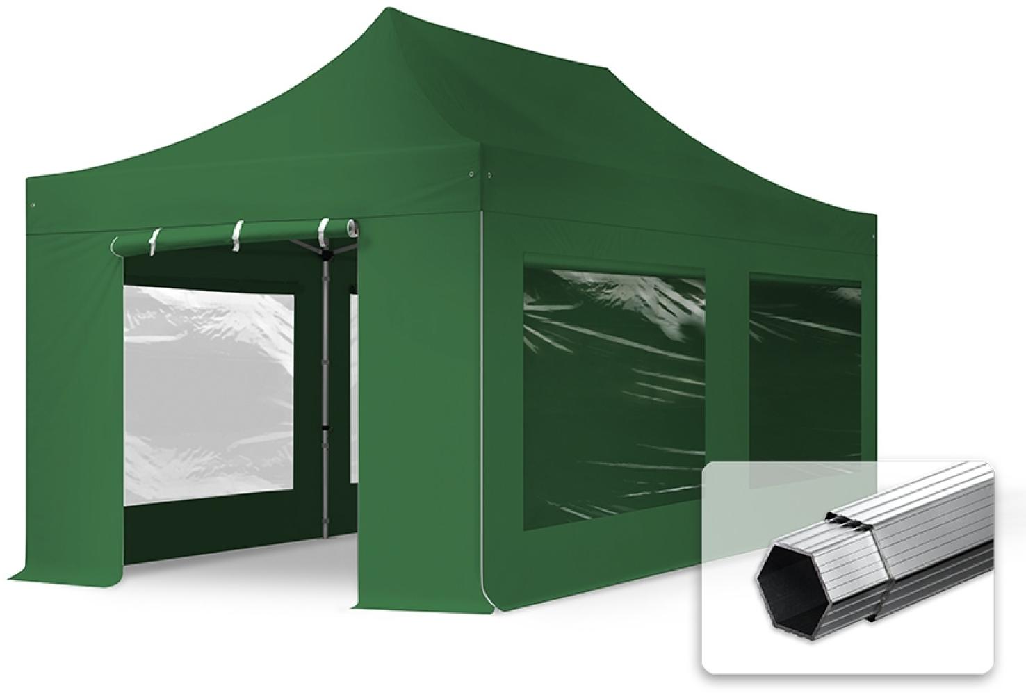 3x6 m Faltpavillon PROFESSIONAL ADunkelgrünlu 40mm, Seitenteile mit Panoramafenstern, dunkelgrün Bild 1