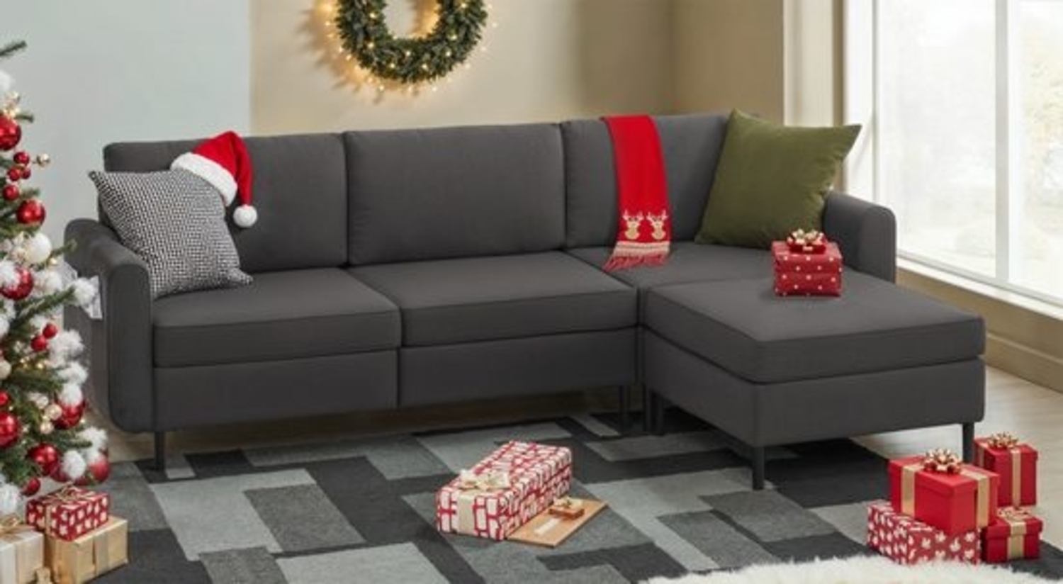 VASAGLE Ecksofa 4 Teile, Modulares Sofa, 4-Sitzer, Schlafsofa, L-förmiger Couch mit Armlehnen Bild 1