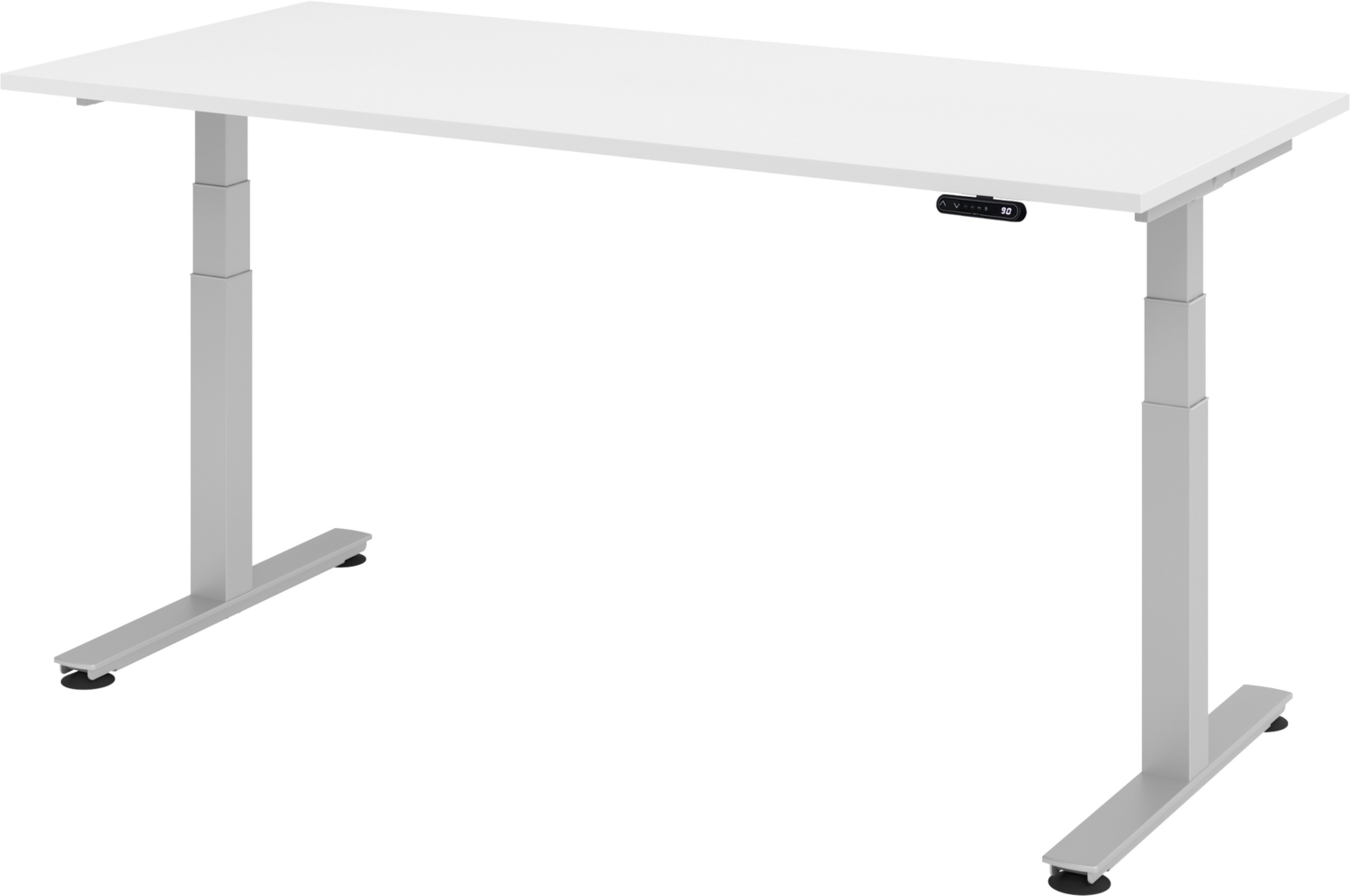 bümö elektrisch höhenverstellbarer Schreibtisch 180x80 cm in weiß, Gestell silber - Schreibtisch höhenverstellbar elektrisch mit Memory-Steuerung, elektrischer Schreibtisch, Gaming Tisch, XDSM-19-W-S Bild 1