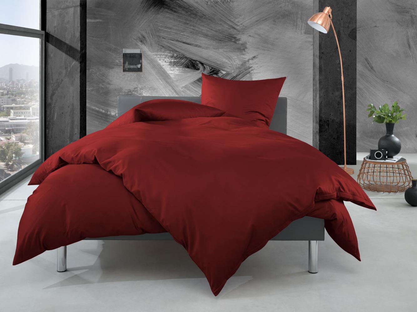 Bettwaesche-mit-Stil Mako Perkal Bettwäsche uni / einfarbig rot Garnitur 140x200 + 70x90 cm Bild 1