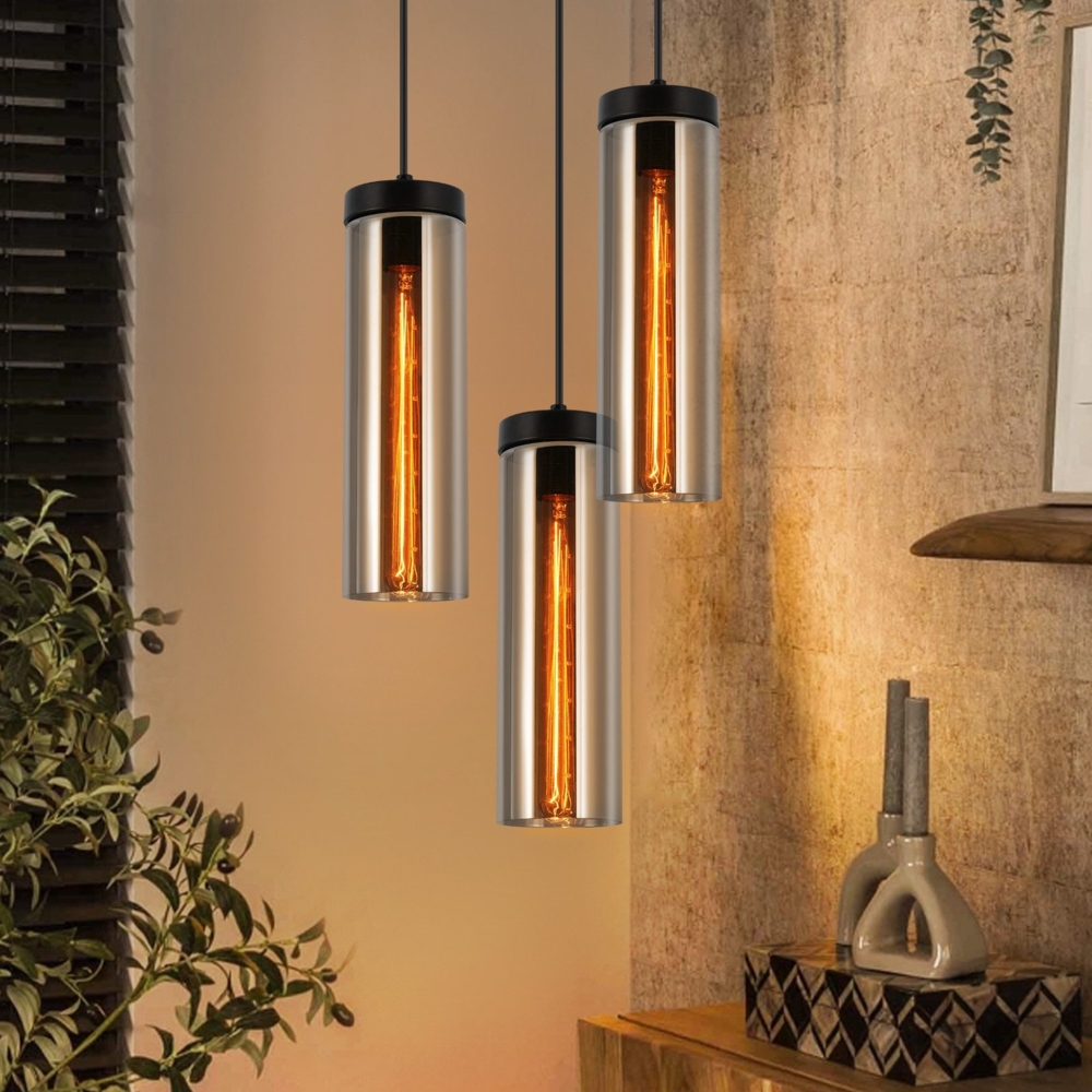ZMH Hängelampe Esstischlampe Schwarz - 3 Flammig Pendelleuchte Esstisch Höhenverstellbar E27 hängeleuchte Hängend Glas für Küchen Schlafzimmer Wohnzimmer (ohne Leuchtmittel) Bild 1