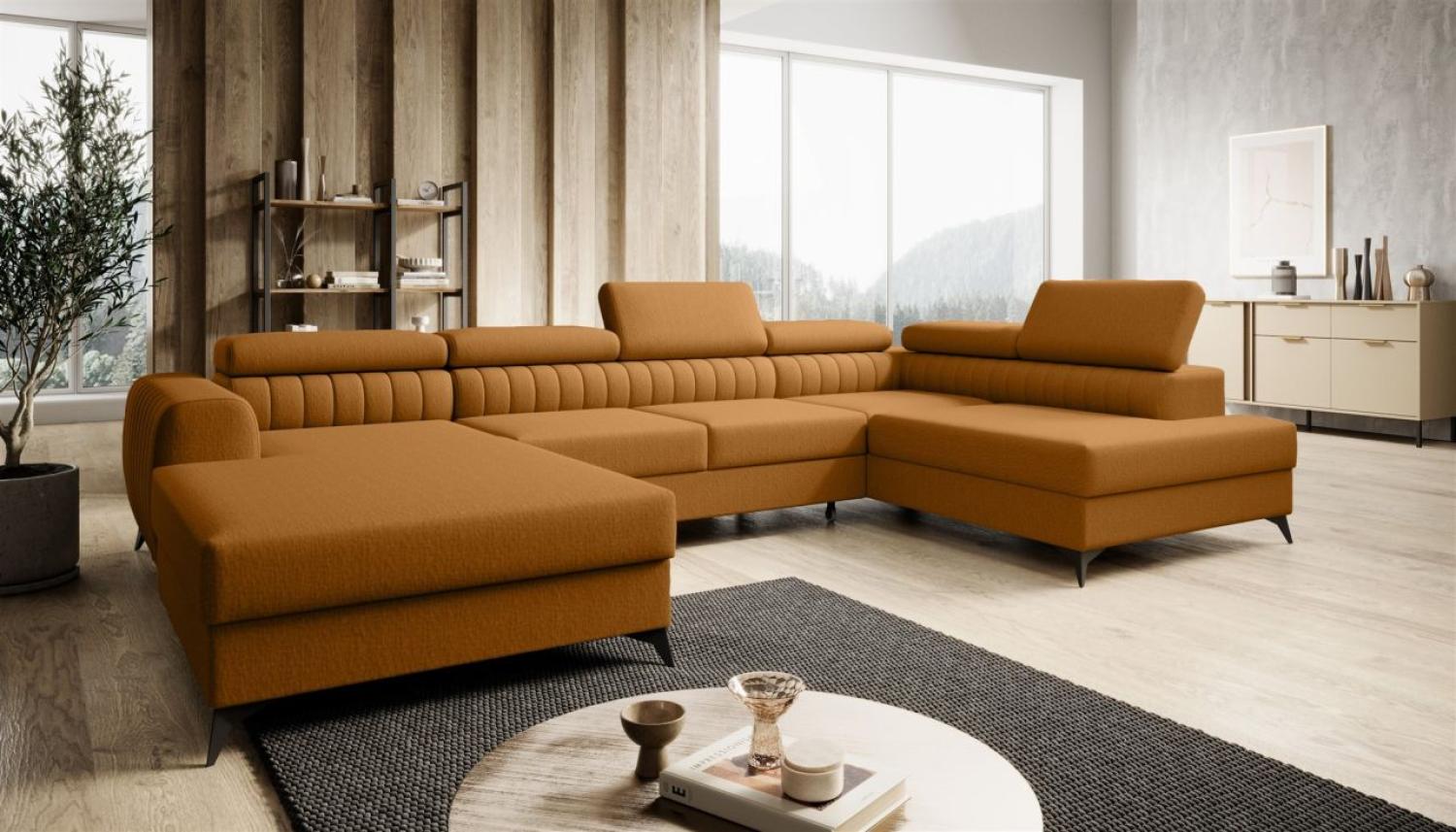 Wohnlandschaft U-Form Schlafsofa FARGO Stoff Vogue Amber Ottomane Links Bild 1