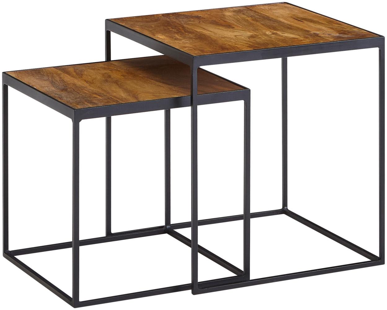 Kadima Design Mango Industrial: Beistelltische 2er Set, Massivholz, Metall, Unikate. 40x40x44 cm Bild 1