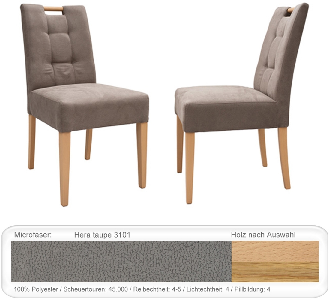 Stuhl Agnes 1 mit Griff Varianten Polsterstuhl Massivholzstuhl Buche natur lackiert, Hera taupe Bild 1