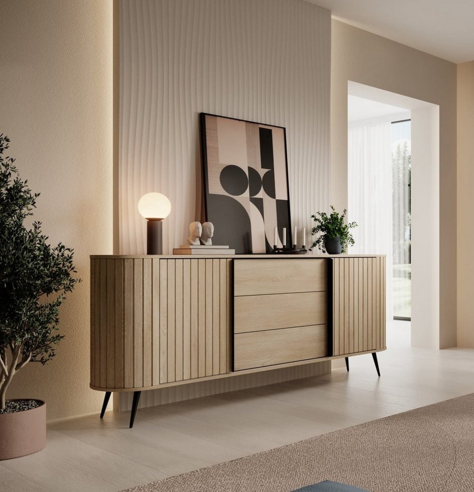 MOEBLO Kommode NOLI 196 2d3s (Gerillte Fronten, strukturierte Oberfläche, 3D-Optik, Design-Fronten, Eiche Cremona, Sideboard Wohnzimmer Kommode Schlafzimmer Komodenschrank Highboard), (BxHxT): 196 cm x 81,8 cm x 40,2 cm Bild 1