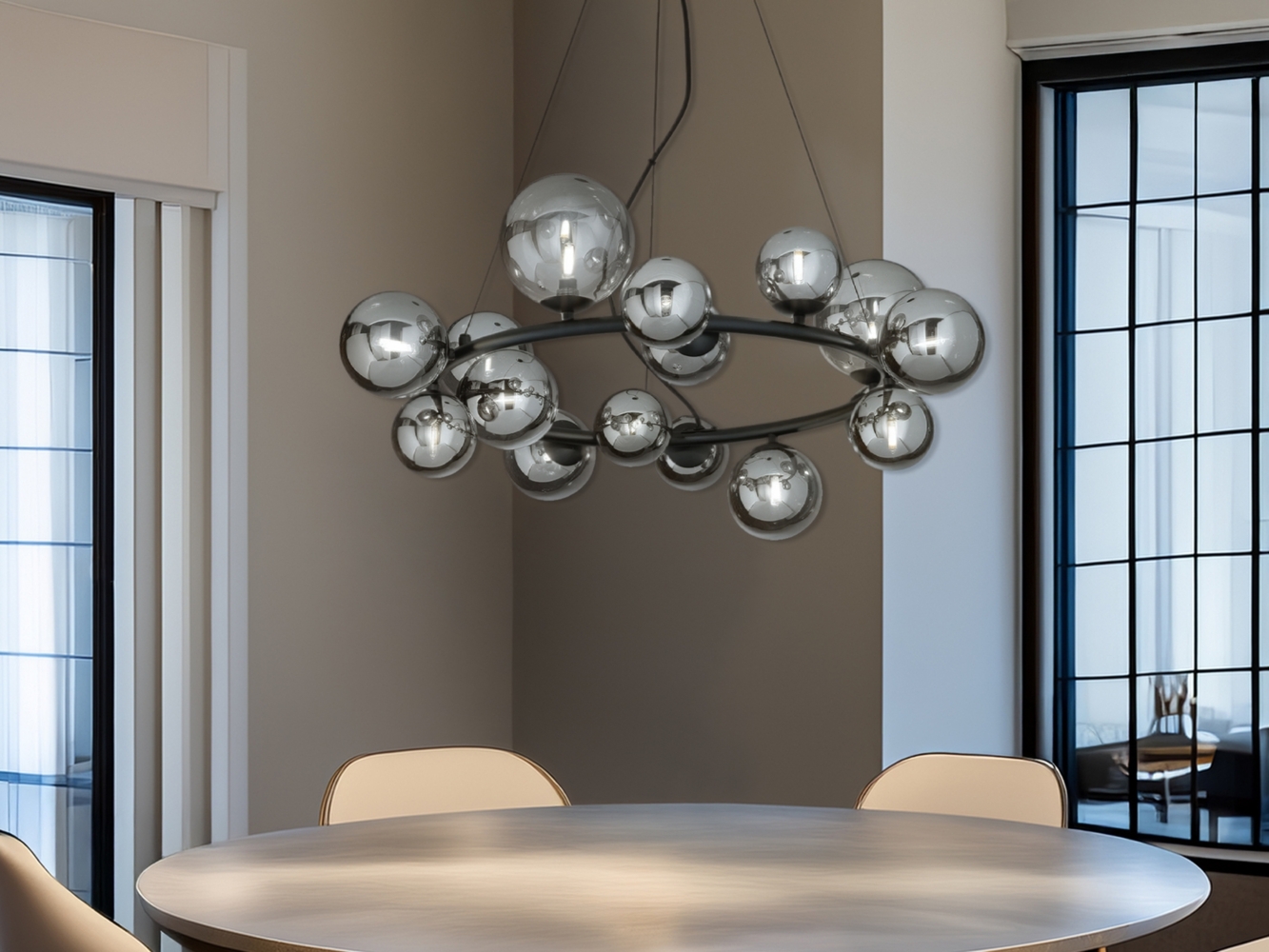 Pendelleuchte HONEY 16-flammig Schwarz-Glaskugeln Rauchglas, Ø 82cm Bild 1