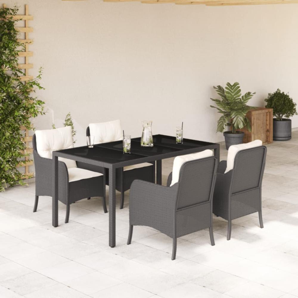 vidaXL 5-tlg. Garten-Essgruppe mit Kissen Schwarz Poly Rattan 3211844 Bild 1