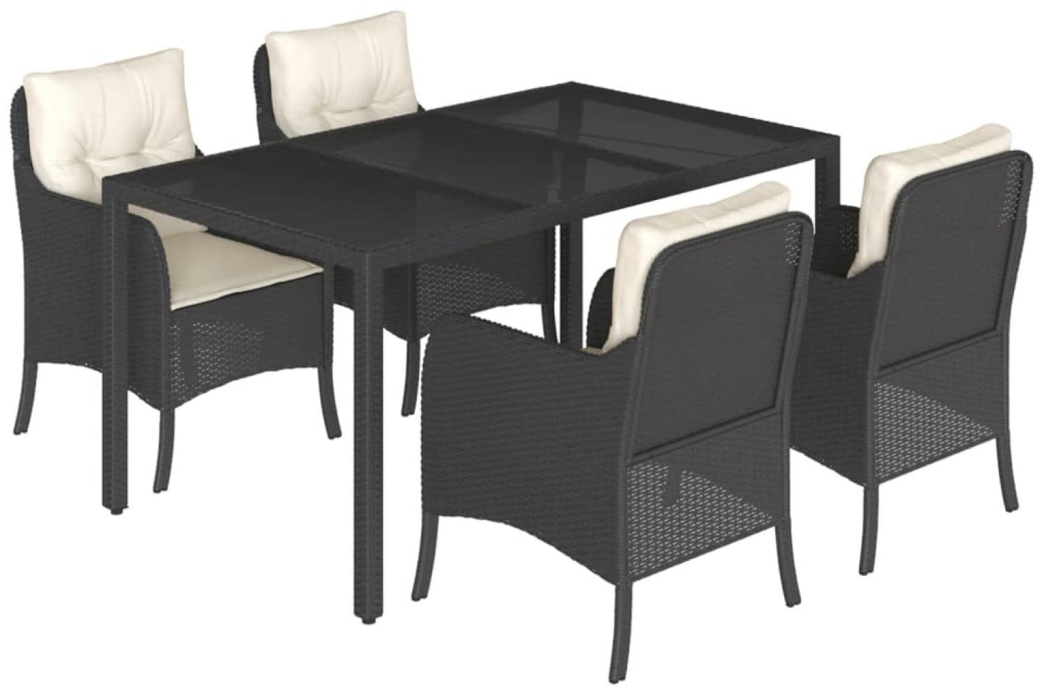 vidaXL 5-tlg. Garten-Essgruppe mit Kissen Schwarz Poly Rattan 3211844 Bild 1