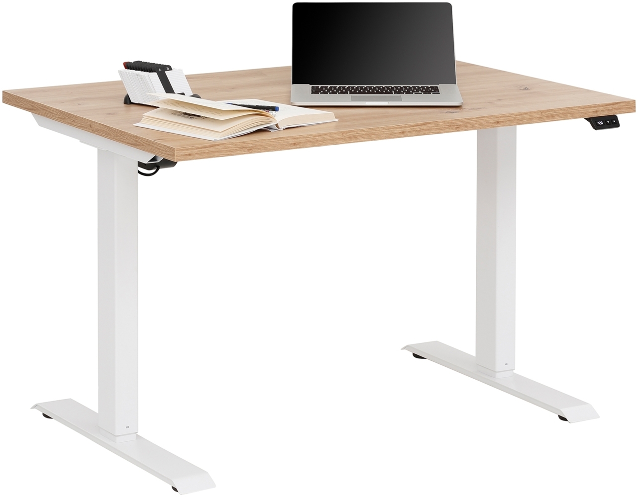Schreibtisch >e-desk< in Eiche/weiß- 160x72x80 (B/H/T) elektrisch verstellbar Bild 1