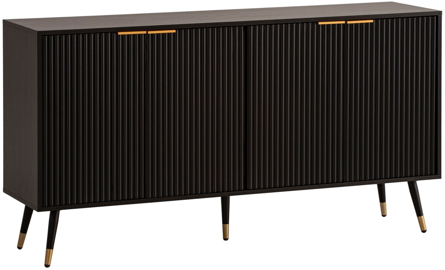 Sideboard 150 x 81 x 39 cm Anrichte Schwarz mit Eiche-Dekor, Kommode mit Türen, Kommodenschrank Flurschrank Modern, Standschrank Wohnzimmer Metallbeine Bild 1