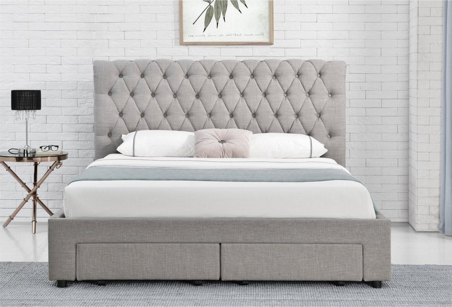 HTI-Living Polsterbett Polsterbett mit Knopf-Steppung Claire 180x200 (Stück, 1-tlg, 1x Bett Claire 180 mit Lattenrost, ohne Matratze und Dekoration), Doppelbett mit Lattenrost und Schubladen Bild 1