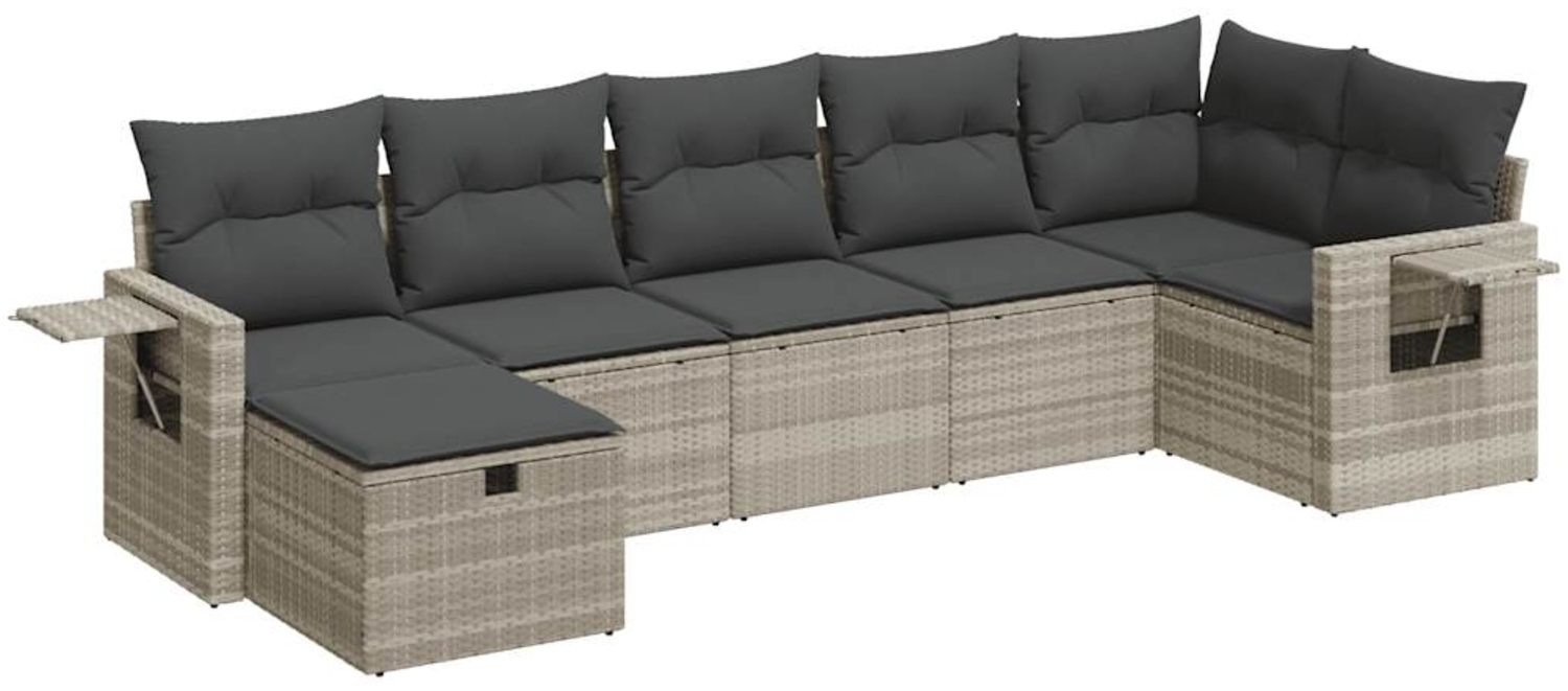 vidaXL 7-tlg. Garten-Sofagarnitur mit Kissen Hellgrau Poly Rattan 3325508 Bild 1