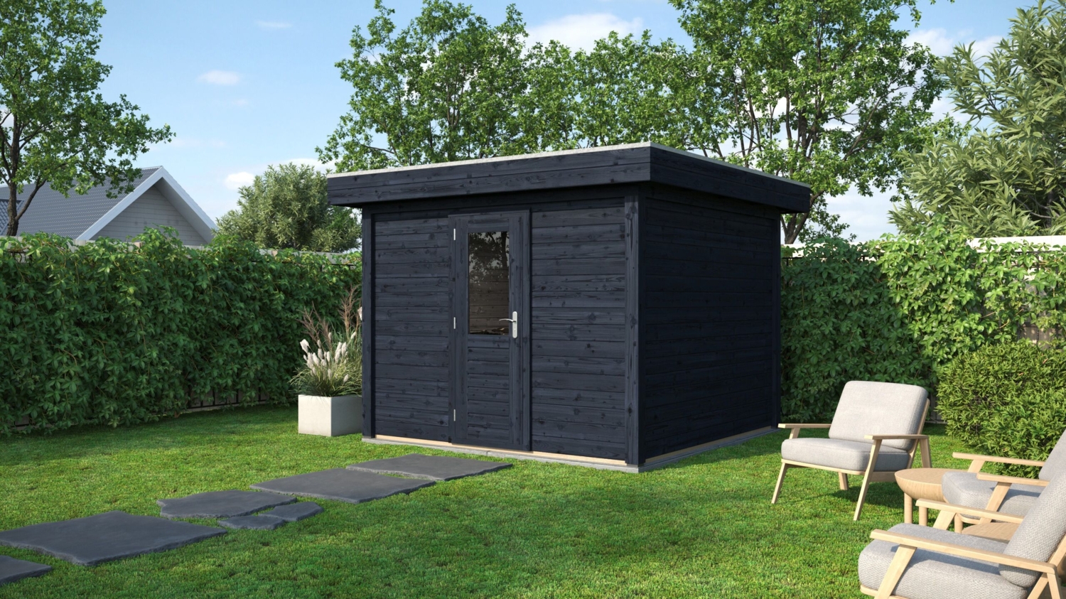 Lugarde Select Modern Gartenhaus Bochum 300x300cm - Schwarzes Öl Bild 1