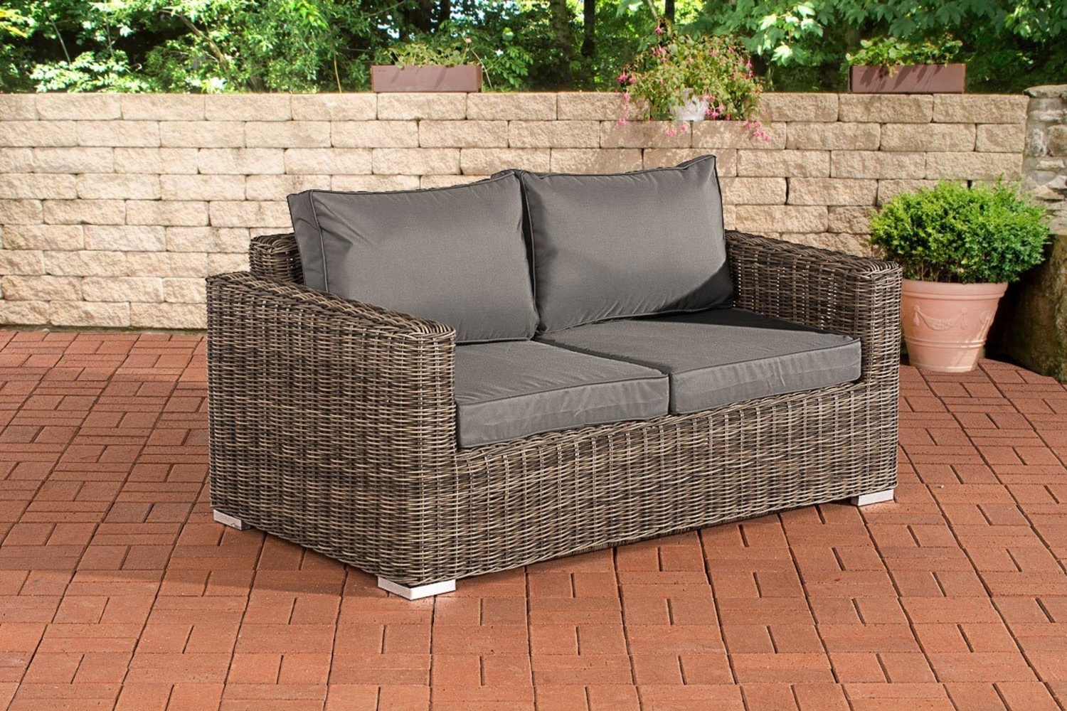 CLP Polyrattan 2er Sofa Madeira / Bilbao 5 mm,grau-meliert eisengrau Bild 1