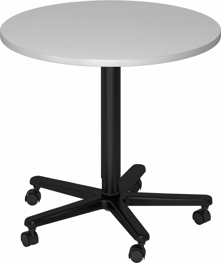 bümö Säulenhubtisch höhenverstellbar, Stehtisch Büro, Bistrotisch rund 80 x 80 cm - Besprechungstisch grau, Stehtisch Holz-Platte, Säule aus Metall in schwarz, Säulentisch, Hochtisch, ST08-5-D Bild 1