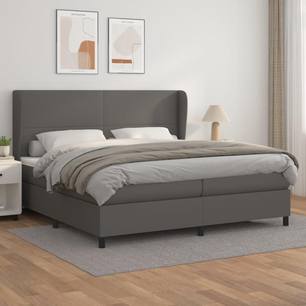 vidaXL Boxspringbett mit Matratze Grau 200x200 cm Kunstleder 3128935 Bild 1