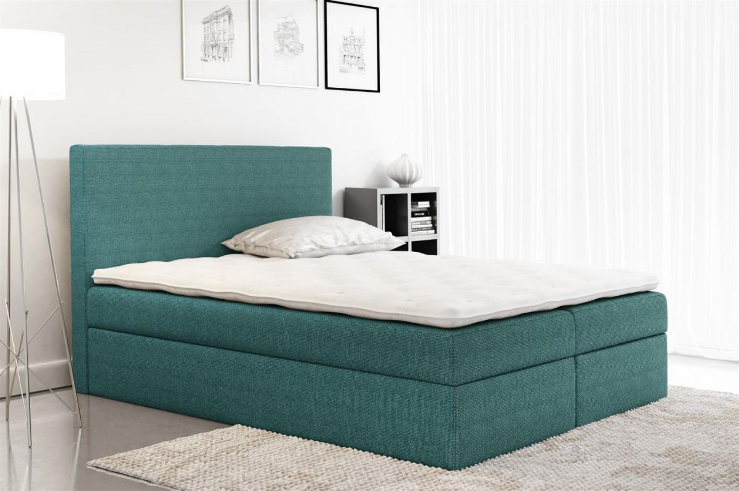 Boxspringbett KELIS Webstoff Türkis 200x200cm Bild 1