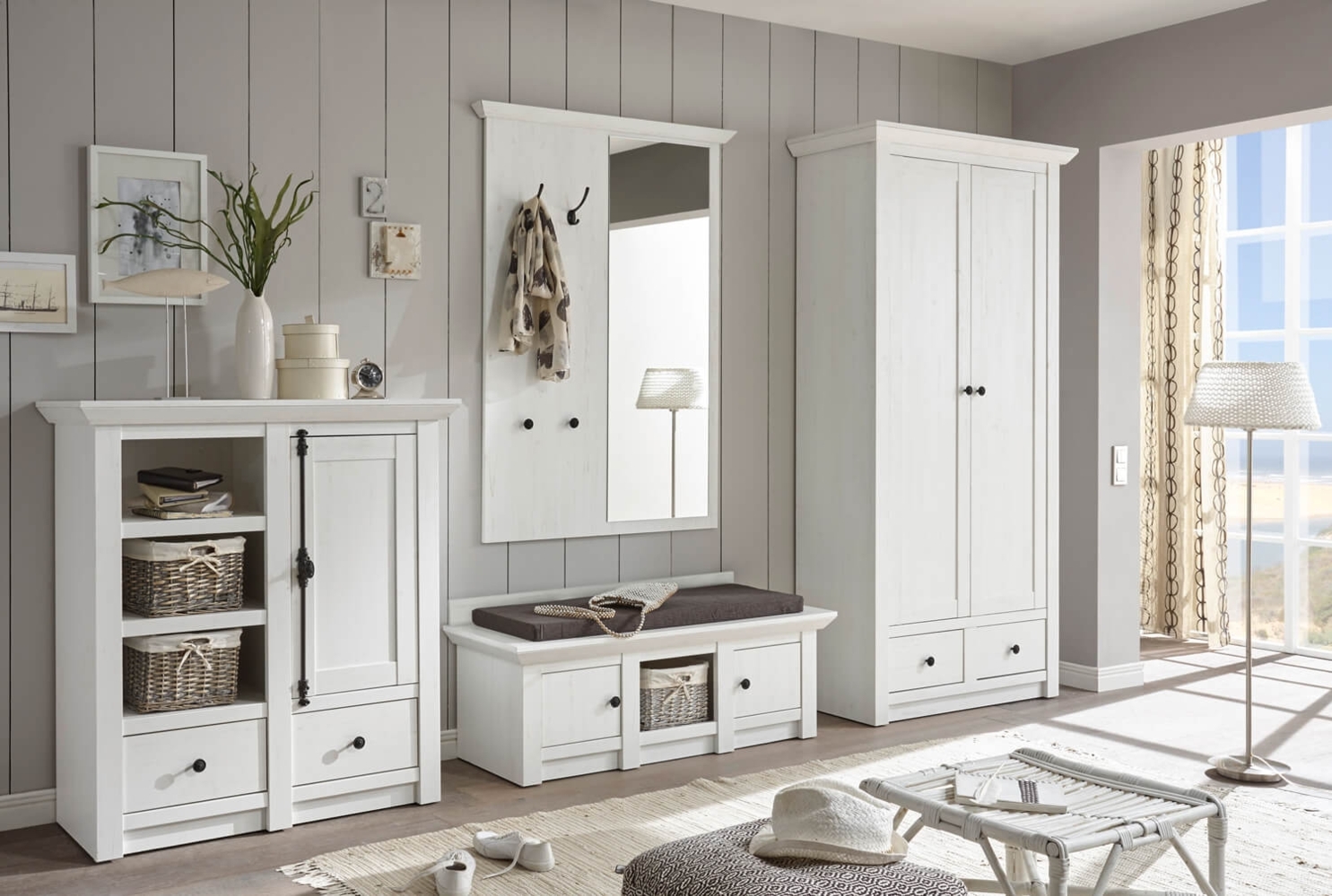 Westerland Flurgarderobe Garderoben Set 4-teilig pinie weiß Landhaus Bild 1