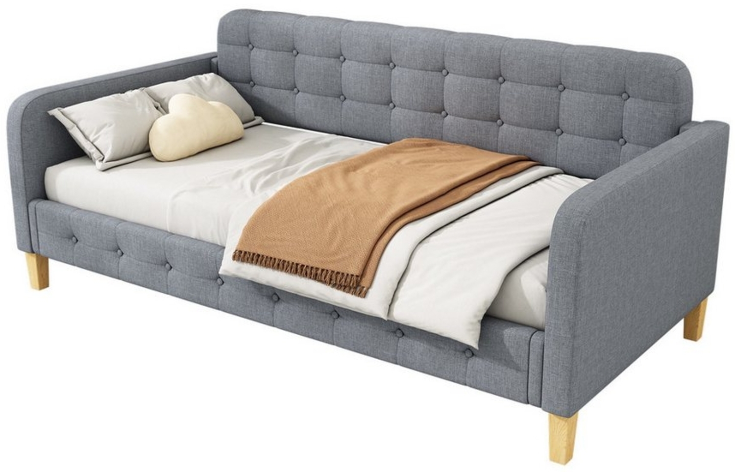 OKWISH Schlafsofa Hausbett, Knopfnagelverzierung, einfach und stilvoll, 90x200 cm, ohne Matratze Bild 1