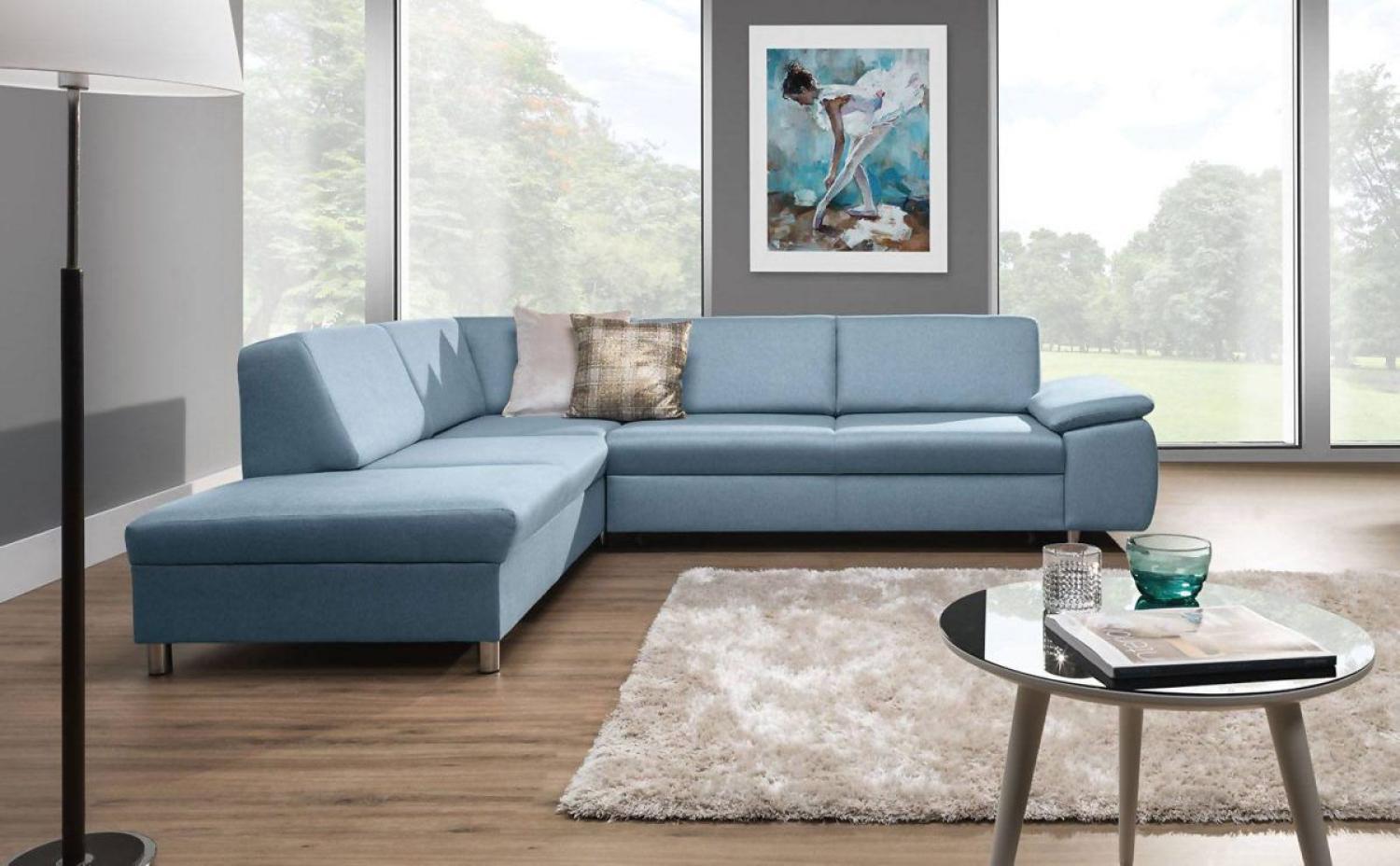 Ecksofa Schlafsofa NORBI Hellblau Ottomane Links Bild 1