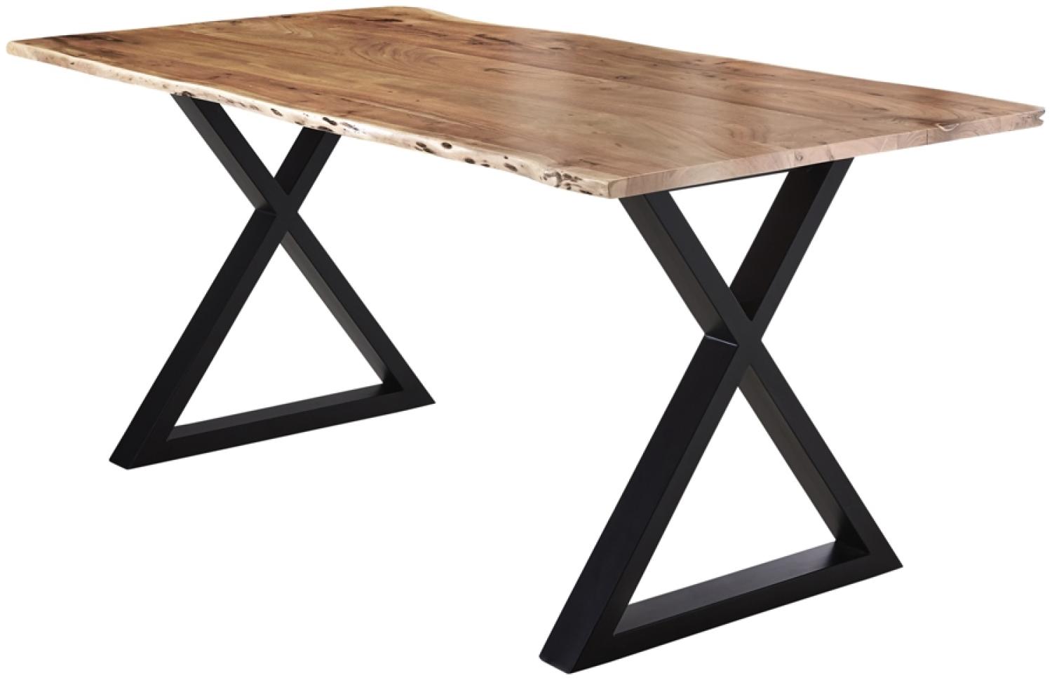 Esstisch Baumkante massiv Akazie natur 200x100 X-Gestell schwarz LUBIN 527483 Bild 1