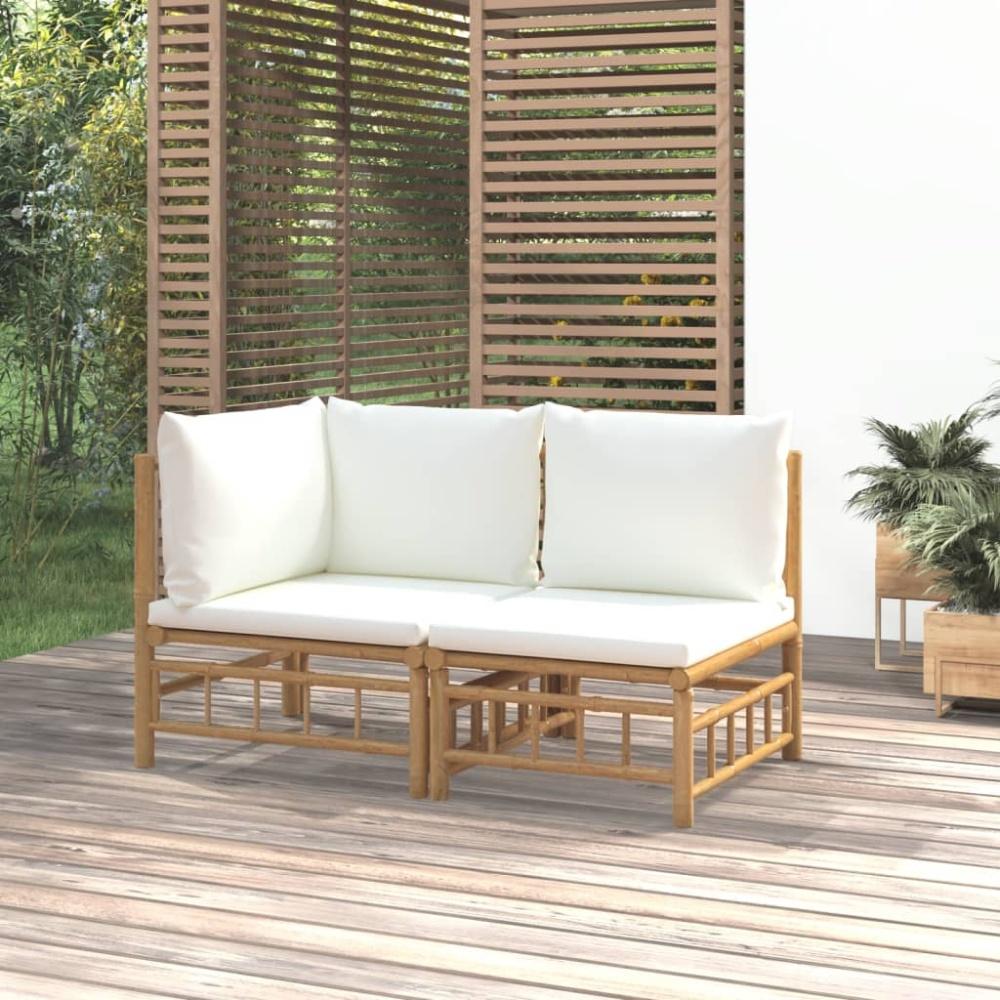 vidaXL 2-tlg. Garten-Lounge-Set mit Cremeweißen Kissen Bambus 362298 Bild 1