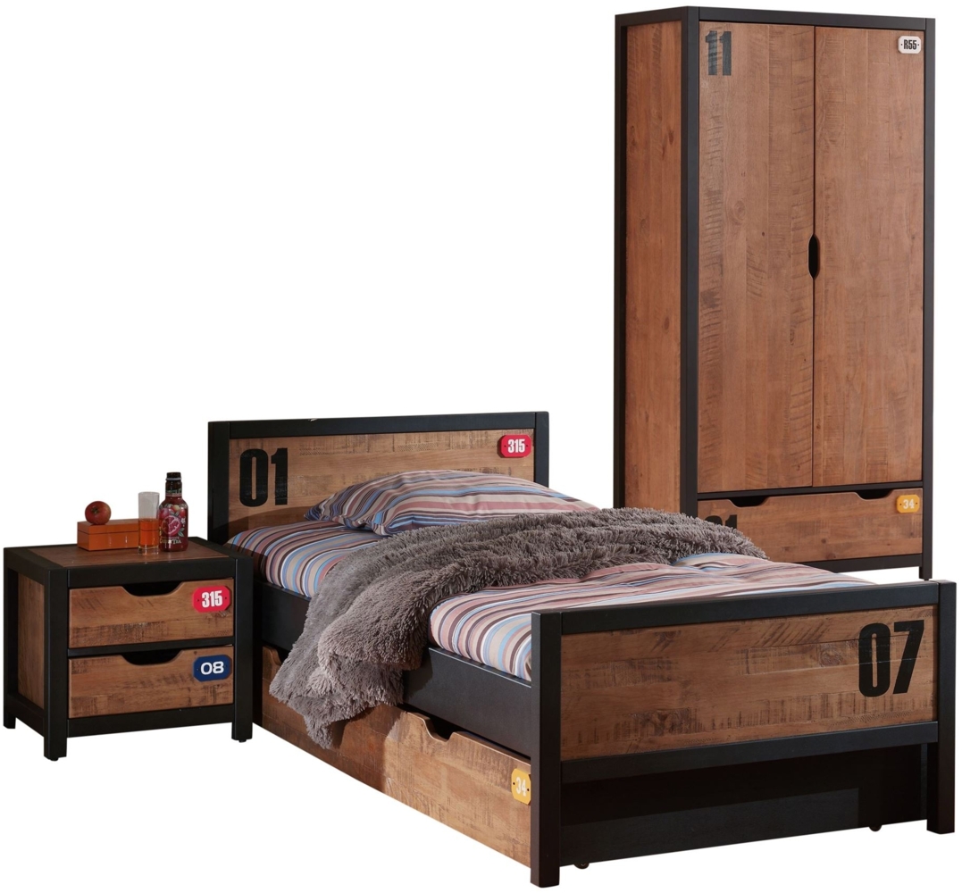 Kinderzimmer Set komplett Kameko 4 Massivholz+MDF Schwarz/Cognac Bild 1